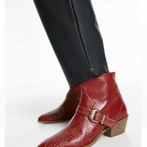 NEW Zara red studded western cowboy ankle boots